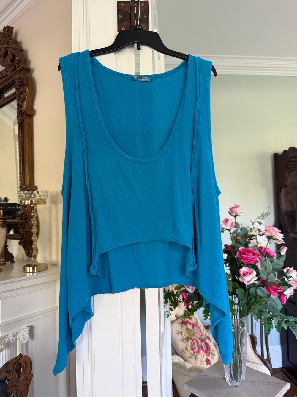 Women's Teal Sleeveless Layering Gauze Top by Cottonways
